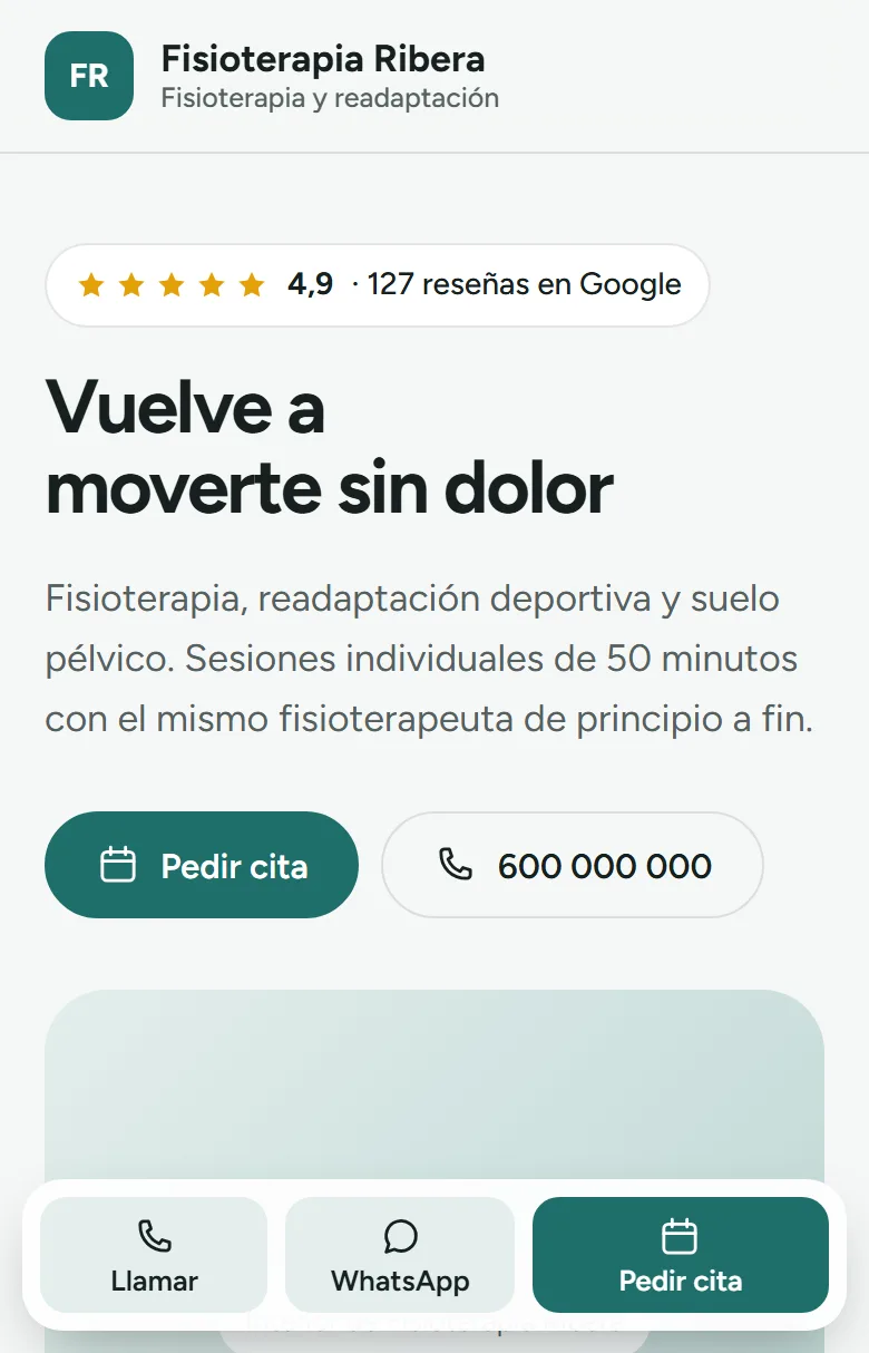 Ejemplo: la web nueva de la clínica en el móvil, con botón de pedir cita